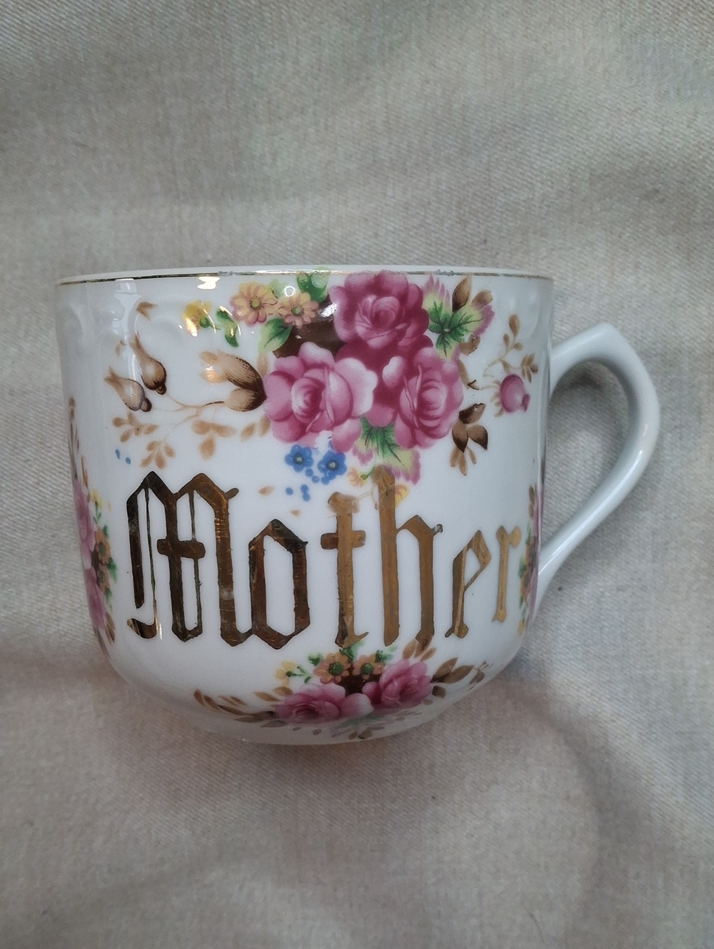 Porcelain 'Mother' Floral Mug in Pink and Gold